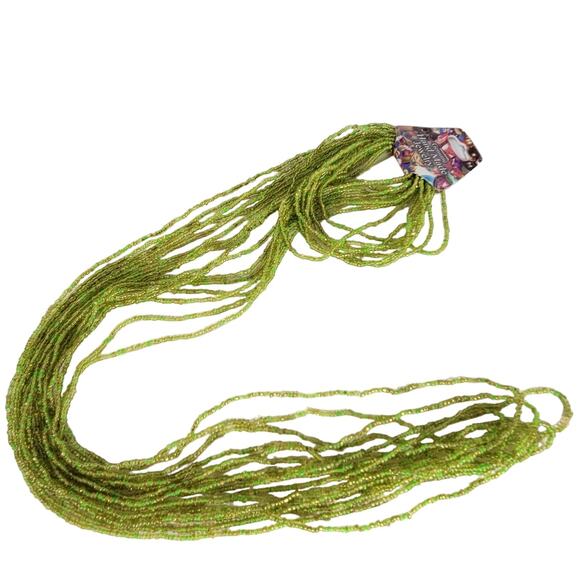 48" Long Lime Green Seed Bead Necklace Boho Multistrand India Handmade NEW - Picture 2 of 9
